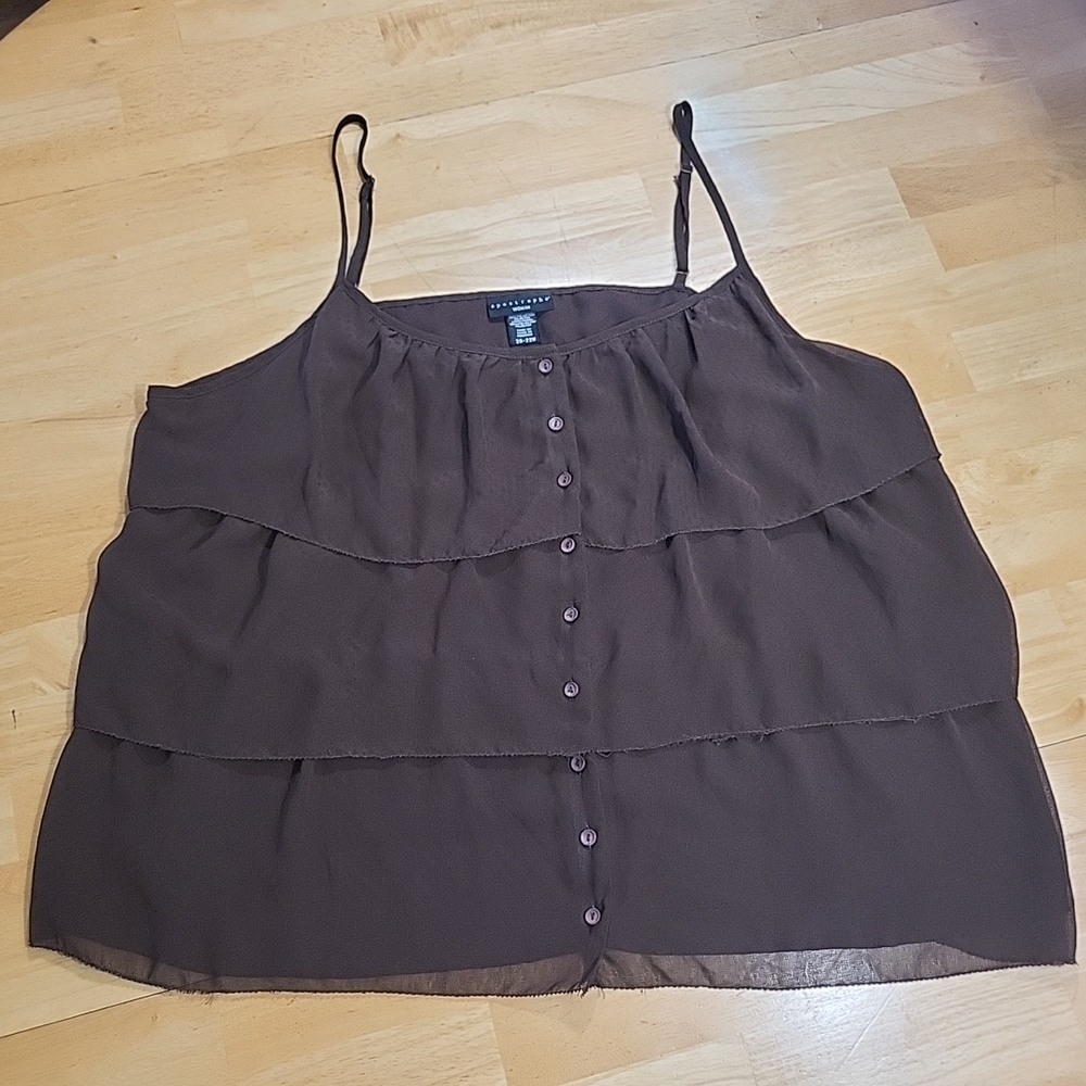 Womens Apostrophe Cami Tank Sheer Adjustable Strap Plus Size 20 22W Rustic 2X